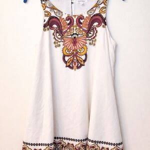 Taylor & Sage Embroidered White Sleeveless Dress with Pink & Golden Colo Accents